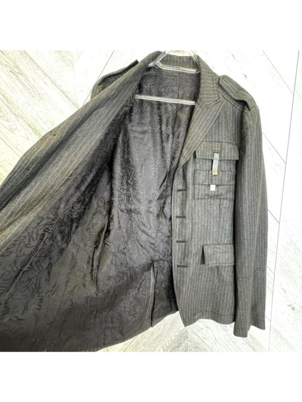 Dirk Bikkembergs Black Wool Pinstripe Military Blazer Jacket Mens US 38 / EU 48 - Picture 5 of 9